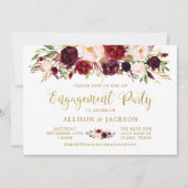 Marsala Floral Autumn Gold Engagement Party Kaart (Voorkant)
