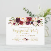 Marsala Floral Autumn Gold Engagement Party Kaart (Staand voorkant)