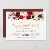 Marsala Floral Autumn Gold Engagement Party Kaart (Voorkant / Achterkant)