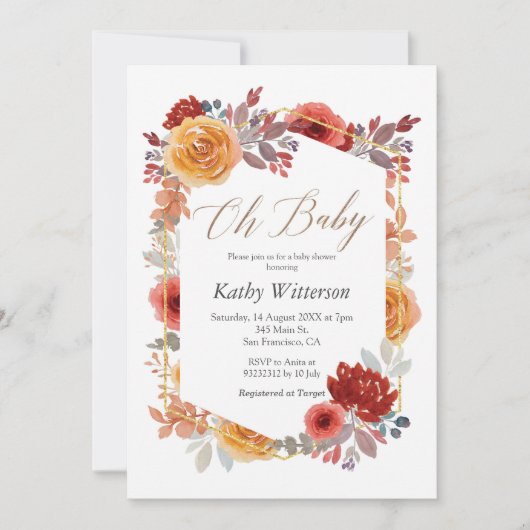 Marsala Floral Baby shower Uitnodiging (Voorkant)