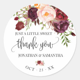 Marsala floral boho chique bruiloft dank u ronde sticker