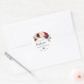 Marsala floral boho chique bruiloft dank u ronde sticker (Envelop)