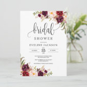 Marsala Floral Corners Bridal Shower Uitnodiging (Staand voorkant)