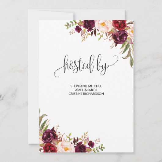 Marsala Floral Corners Bridal Shower Uitnodiging (Achterkant)