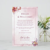 Marsala Floral Elegant Wedding Welkomstreisroute (Staand voorkant)