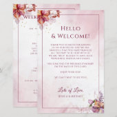 Marsala Floral Elegant Wedding Welkomstreisroute (Voorkant / Achterkant)