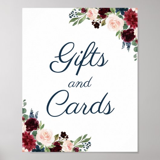 Marsala Floral Gifts and Kaart Table Sign Poster (Voorkant)