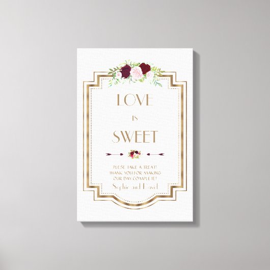 Marsala Floral Gold Herfst Love is Sweet Sign Canvas Afdruk (Voorkant)