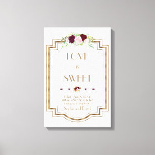Marsala Floral Gold Herfst Love is Sweet Sign Canvas Afdruk
