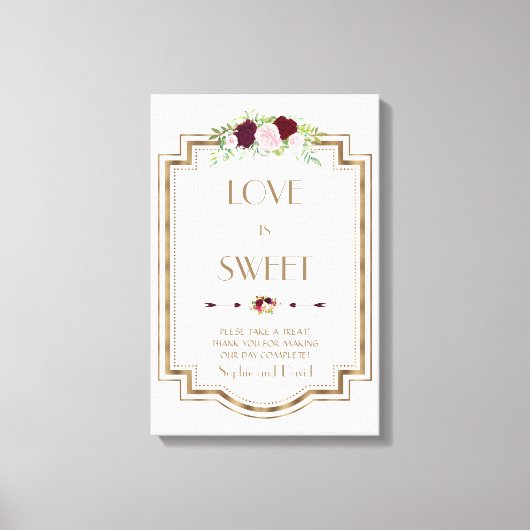 Marsala Floral Gold Herfst Love is Sweet Sign Canvas Afdruk (Voorkant)