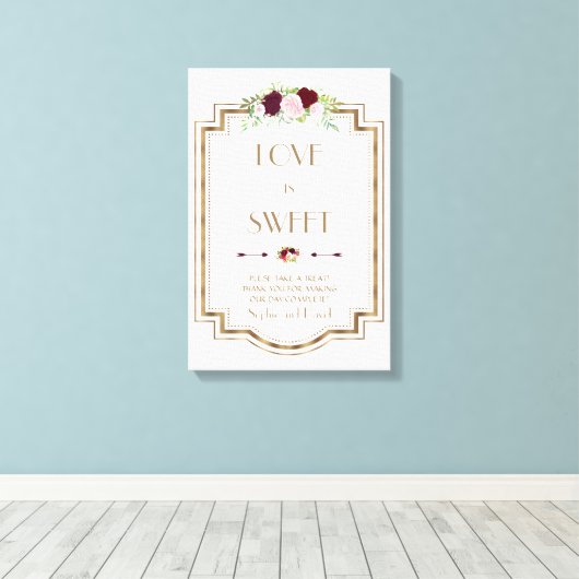 Marsala Floral Gold Herfst Love is Sweet Sign Canvas Afdruk (Insitu (Houten vloer))