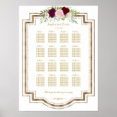 Marsala Floral Gold Wedding Seating Chart Poster (Voorkant)