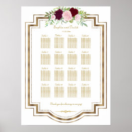 Marsala Floral Gold Wedding Seating Chart Poster