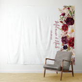 Marsala Floral Greenery trouwfoto achtergrond Wandkleed (In Situ (horizontaal))