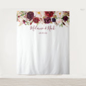 Marsala Floral Greenery trouwfoto achtergrond Wandkleed (Voorkant)