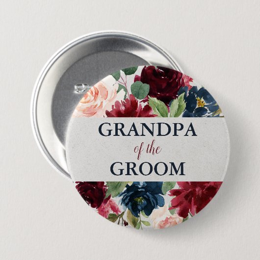 Marsala Floral grootvader van de Groom Ronde Button 7,6 Cm (Voorkant /achterkant)
