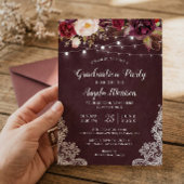 Marsala Floral Lace String Lights Foto Afstuderen Kaart