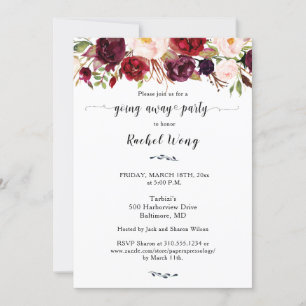 Marsala Floral Moving Away Party Foto Kaart