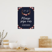 Marsala Floral Navy Blue Sign Ons gastenboek Poster (Keuken)