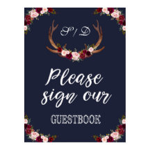 Marsala Floral Navy Blue Sign Ons gastenboek