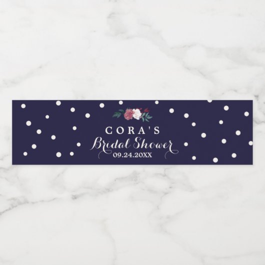 Marsala Floral Navy en Confetti Vrijgezellenfeest Waterfles Etiket (Enkel label)