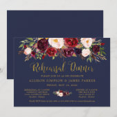 Marsala Floral Navy Gold Repetitie Diner Kaart (Voorkant / Achterkant)
