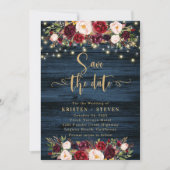 Marsala Floral & Navy Save the Date Invitation Kaart (Voorkant)