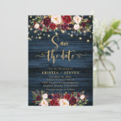 Marsala Floral & Navy Save the Date Invitation Kaart (Staand voorkant)