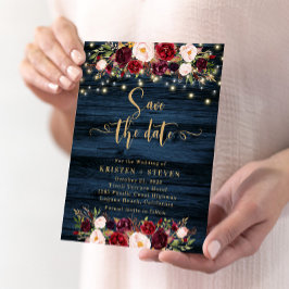 Marsala Floral & Navy Save the Date Invitation Kaart