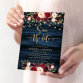 Marsala Floral & Navy Save the Date Invitation Kaart