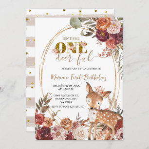 Marsala Floral One Deer Full Girl Eerste Verjaarda Kaart