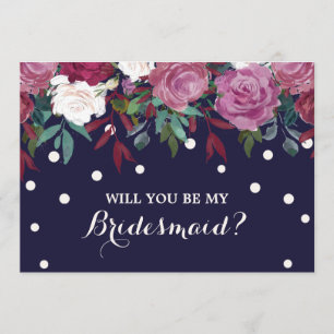 Marsala Floral op de marine zal je mijn Bridesmaid Kaart