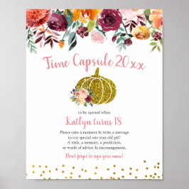Marsala Floral Pumpkin Time Capsule Sign Poster