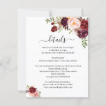 Marsala Floral Romantic Boho Chic Insert Card Kaart<br><div class="desc">Voeg uw eigen formulering aan het ontwerp toe,  voor extra veranderingen (doopvontkleur,  doopvontstijl,  verwijder of beweeg elementen,  verander formulering),  klik op personaliseren,  scrol neer,  en klik op verbinding "klik om verder aan te passen". ** Bekijk het volledige collectie voor de overeenkomende uitnodiging,  games voor vrijgezellenfeesten,  labels en teken beschikbaar**</div>