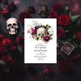 Marsala Floral Skull Halloween Gothic Wedding Kaart