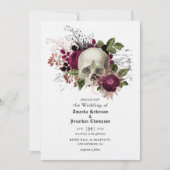 Marsala Floral Skull Halloween Gothic Wedding Kaart (Voorkant)