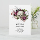 Marsala Floral Skull Halloween Gothic Wedding Kaart (Staand voorkant)