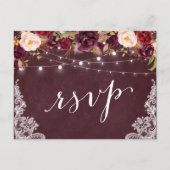 Marsala Floral String Lights Wace Wedding RSVP Uitnodiging Briefkaart (Voorkant)
