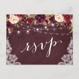Marsala Floral String Lights Wace Wedding RSVP Uitnodiging Briefkaart