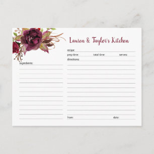 Marsala floral vrijgezellenfeest receptenkaarten briefkaart
