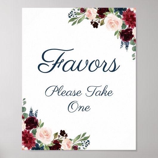 Marsala Floral Wedding Favors Sign Poster (Voorkant)