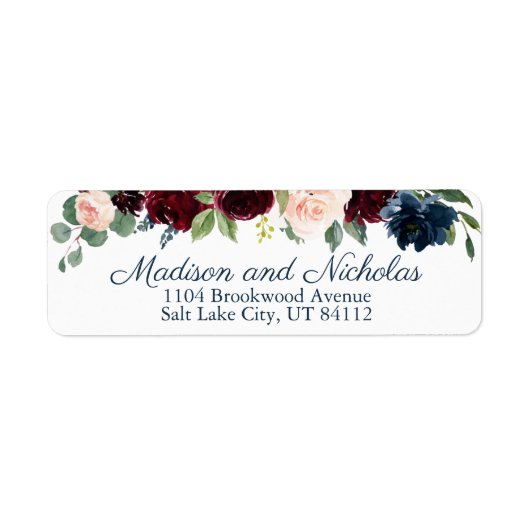 Marsala Floral Wedding Retouradres Labels (Voorkant)