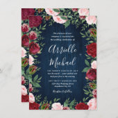 Marsala Floral Winter Rustieke bruiloft uitnodigin Kaart (Voorkant / Achterkant)