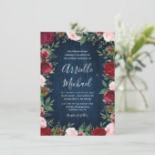 Marsala Floral Winter Rustieke bruiloft uitnodigin Kaart (Staand voorkant)