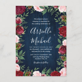Marsala Floral Winter Rustieke bruiloft uitnodigin Kaart