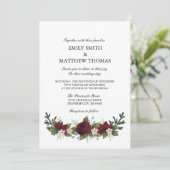 Marsala Floral Winter Wedding Invite Kaart (Staand voorkant)