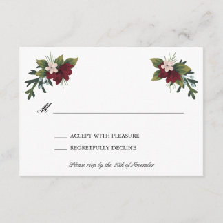 Marsala Floral Winter Wedding RSVP-kaart Kaart