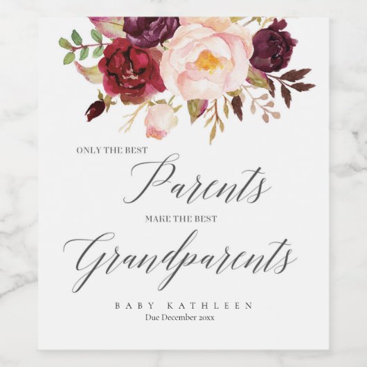 Marsala Floral Zwangerschap Aankondiging Wijnenlab Wijn Etiket (Enkel label)