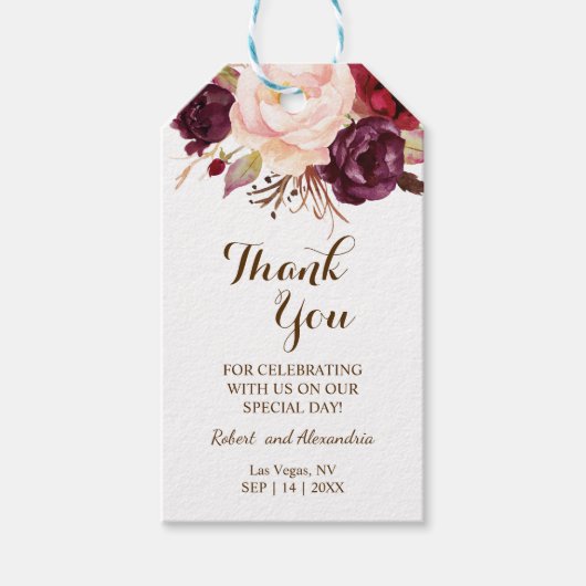 Marsala Flower Hartelijk dank voor de huwelijksrei Cadeaulabel (Voorkant)