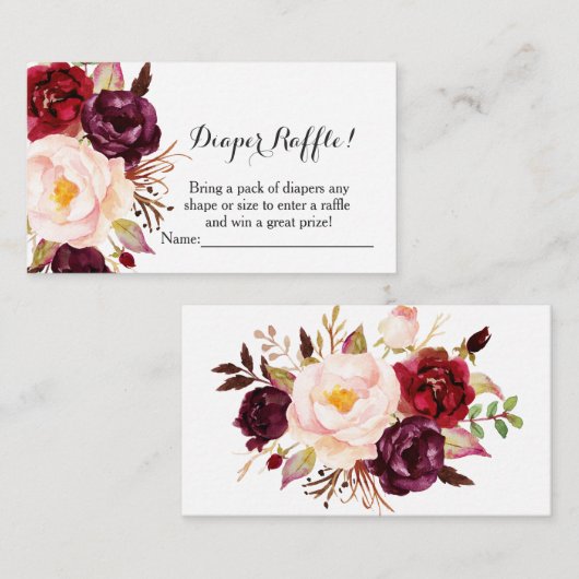 Marsala Flowers baby shower Luier Raffle Cards Informatiekaartje (Voorkant / Achterkant)
